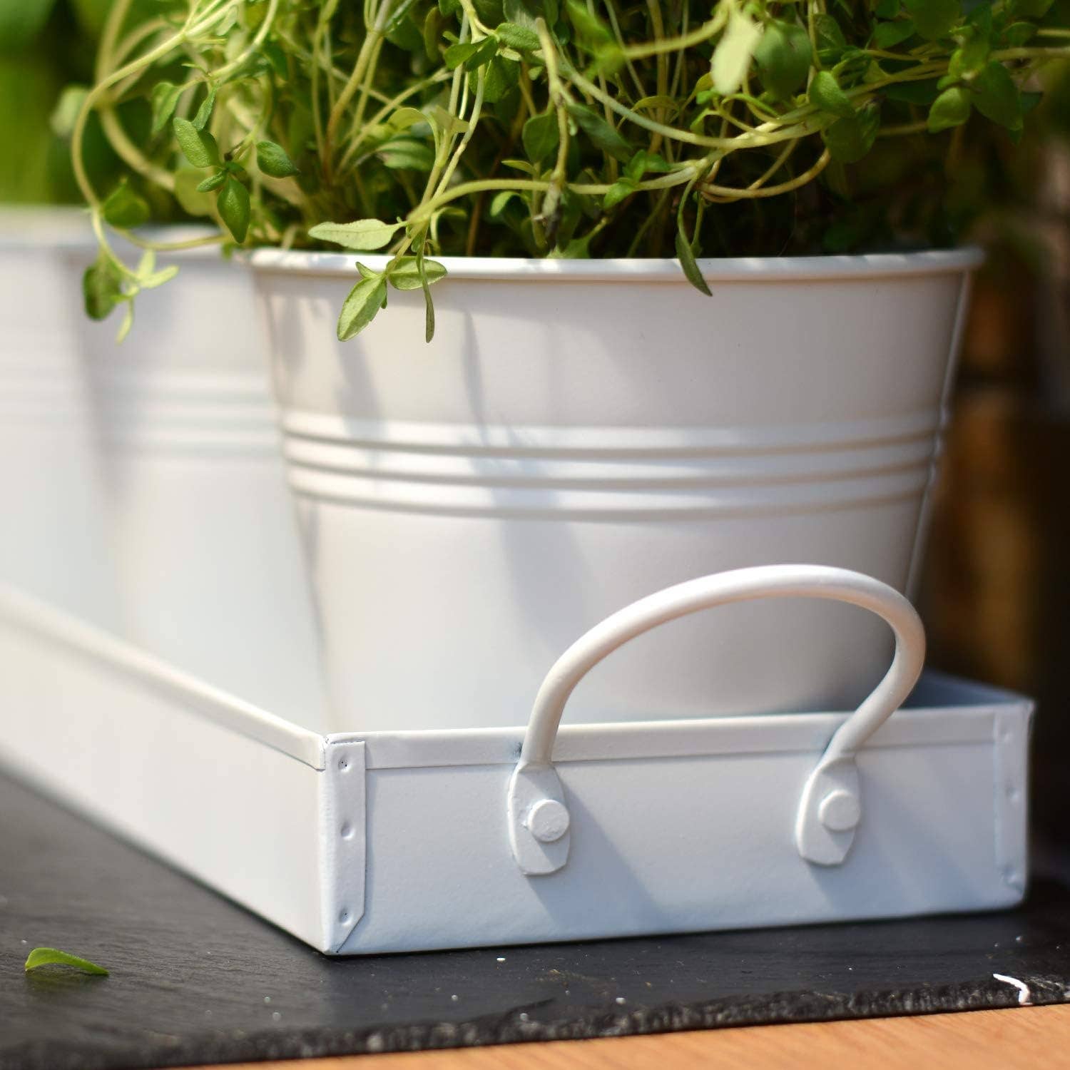 Wholesale Gifts Tomorrow – wholesale Plant pot – White Set Of 3 Metal Herb Pots With Tray Indoor Planter1