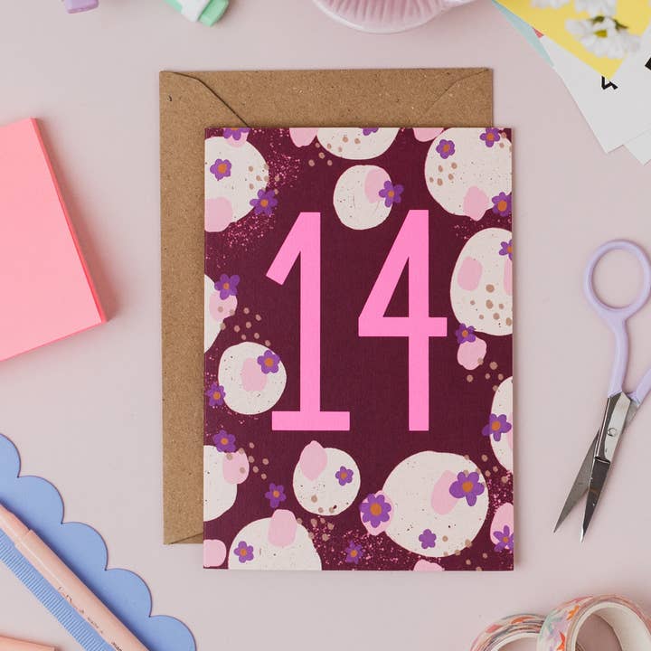 Jessie Maeve Studio - Wholesale Birthday Card - Teen Neon Age 14 Birthday Card4