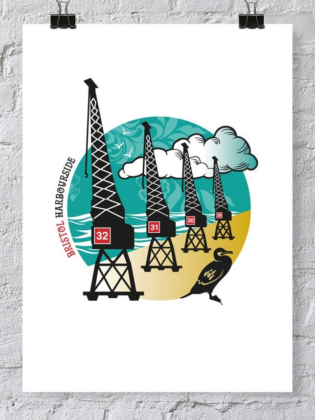 Imprimé Bristol Harbourside Cranes pour la vente par Susan Taylor Design