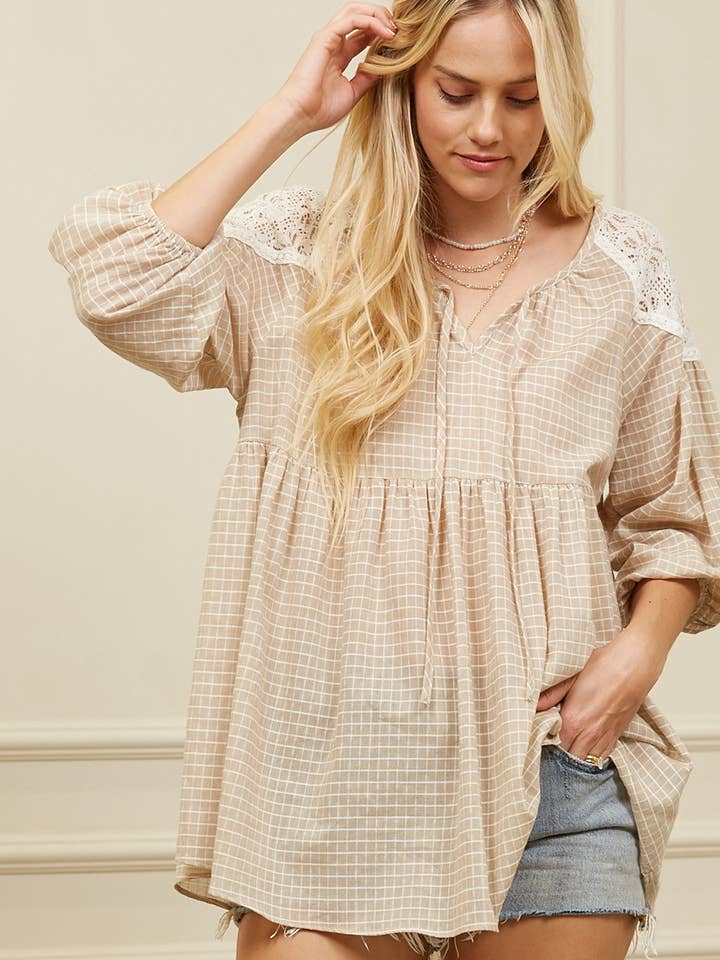 Lace Trim Shoulders Front Tie  Tunic for wholesale by KyeMi