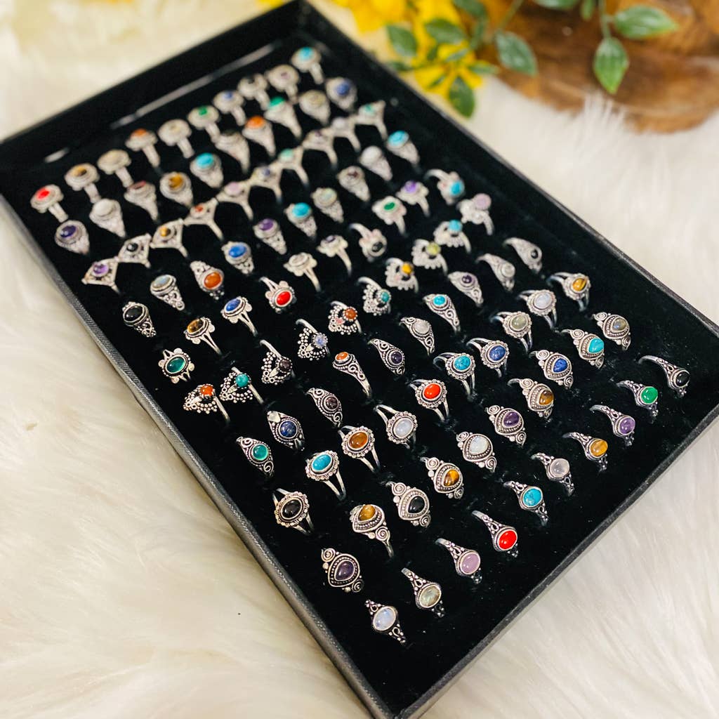 Karma Nepal Crafts - Wholesale Single Stone/Solitaire Ring - 100 Piece Bohemian Silver Crystal StackablRing  ($2.25 each)2