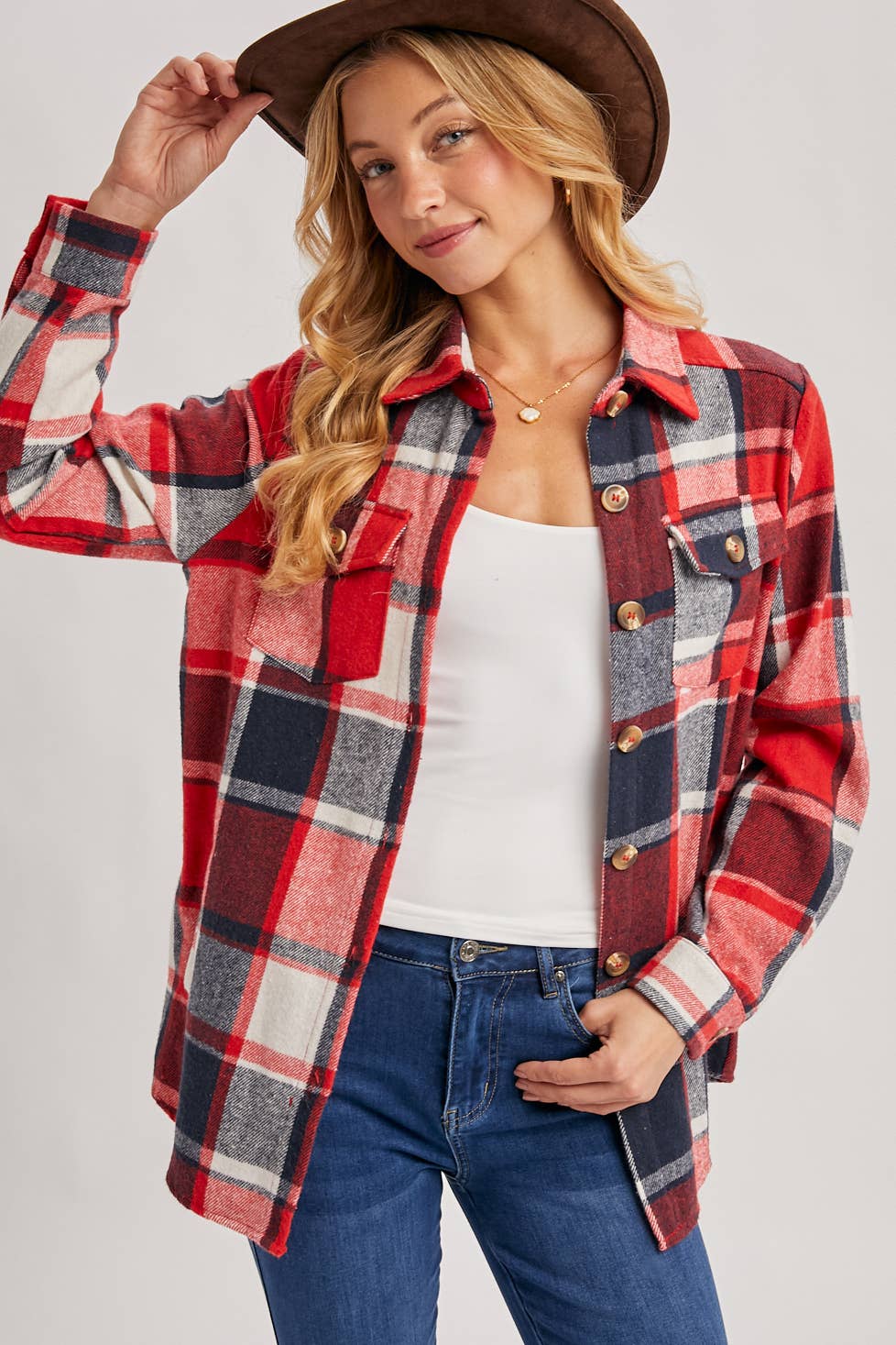 Bluivy - Wholesale Shirt Jacket/Shacket - Women's - FLANNEL PLAID SHACKET WITH POCKETS21