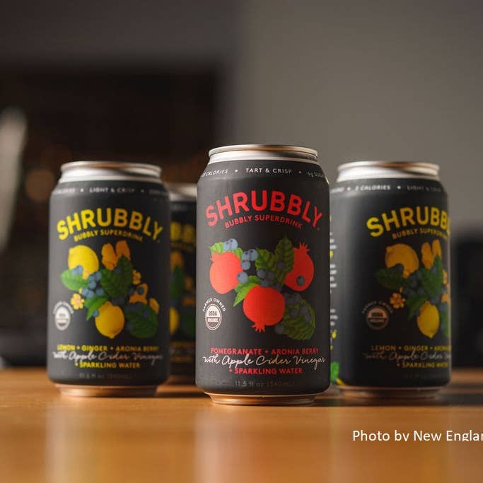 Shrubbly - Wholesale Sparkling Water - Sample 12-Pack of Lemon Ginger + Pomegranate Aronia Berry
