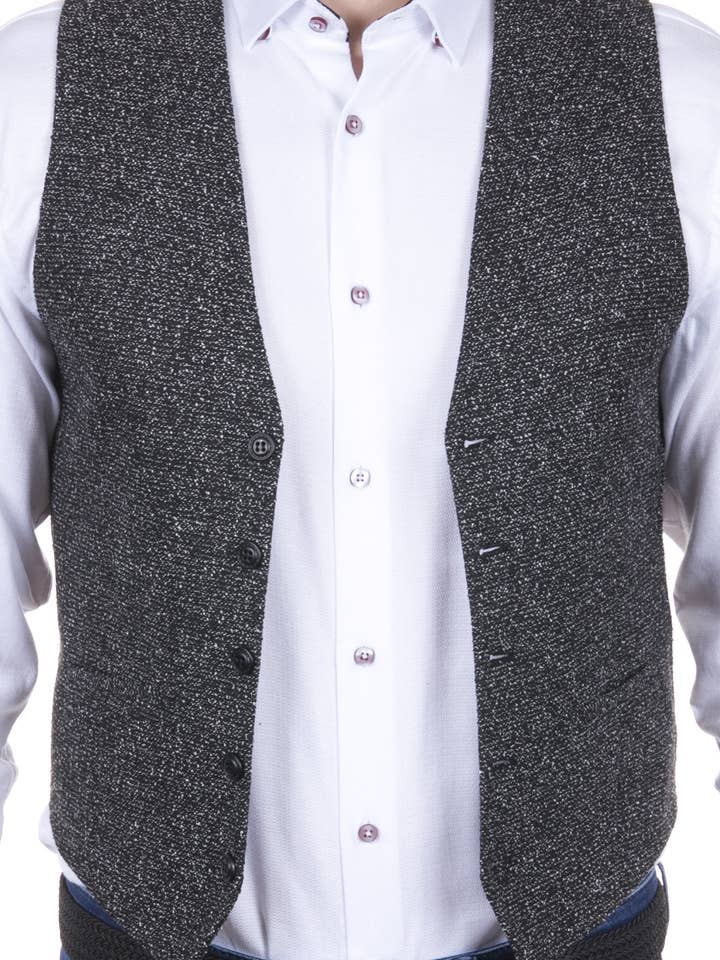 Sort Og Grå Fyld Coupe Vævet Vest for engroshandel hos Luchiano Visconti