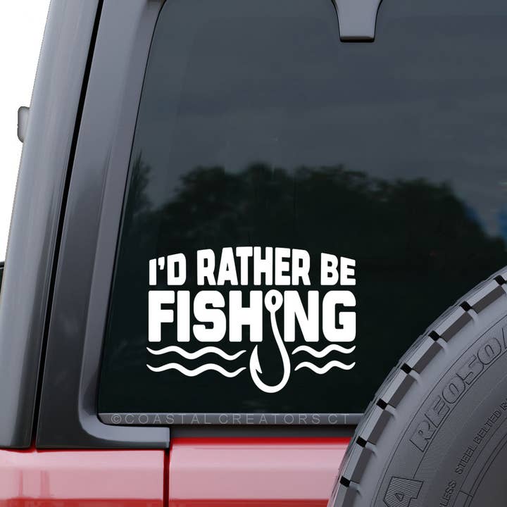 I'd Rather Be Fishing Window Vinyl Sticker Decal (White) for wholesale by Coastal Creators of Connecticut