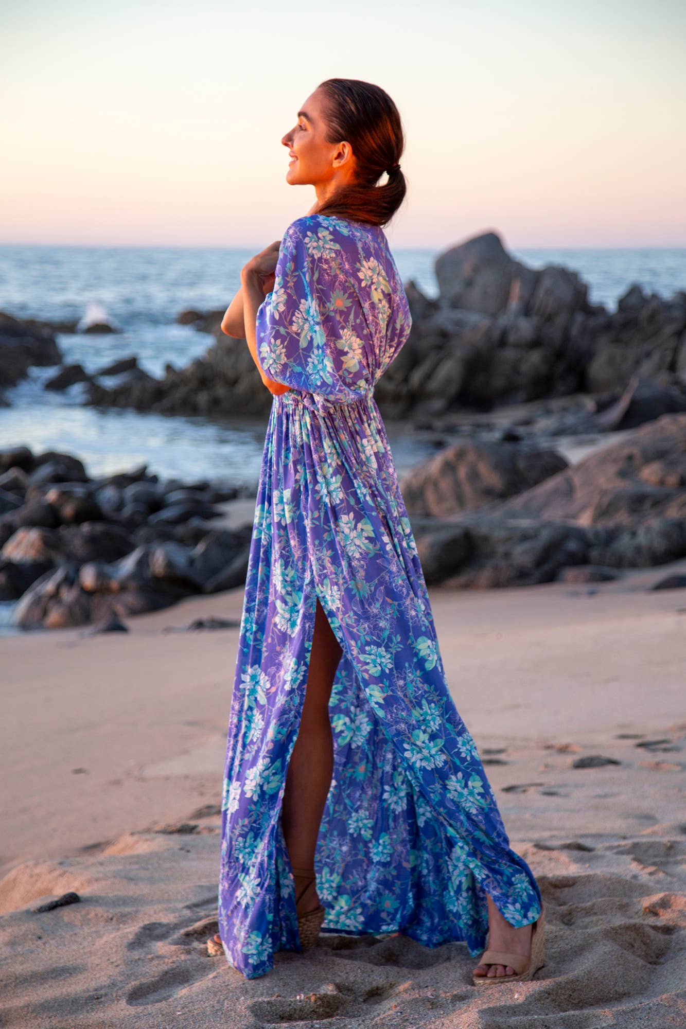 Wholesale Summer Double Slit Sexy Amy Kimono Maxi Dress in Premium