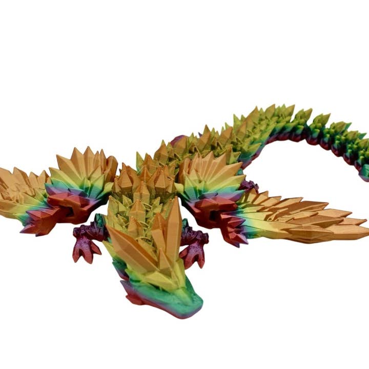 Acworth Alchemist - Wholesale Fidget Toy - Kids - Rainbow Crystal Wing Dragon Fidget Toy - 3D Printed Articulated Dragon