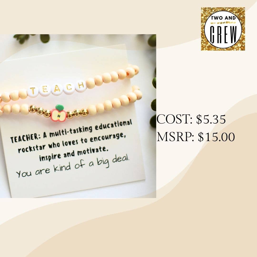 Two and Crew - Faith Based Jewelry & Gifts - Wholesale Beaded Bracelet - Wood Beaded TEACH Bracelet Set – Teacher Appreciation Gift6