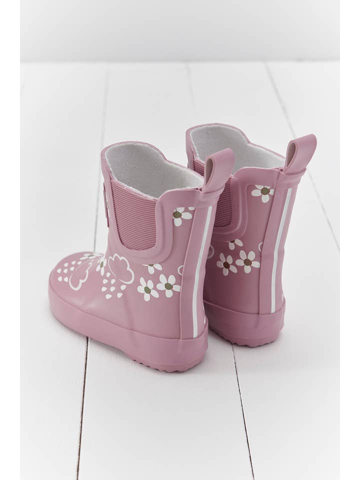 Grass & Air – wholesale Rain Boots – Child – Pink Bloom Floral Short Colour-Changing Kids Wellies