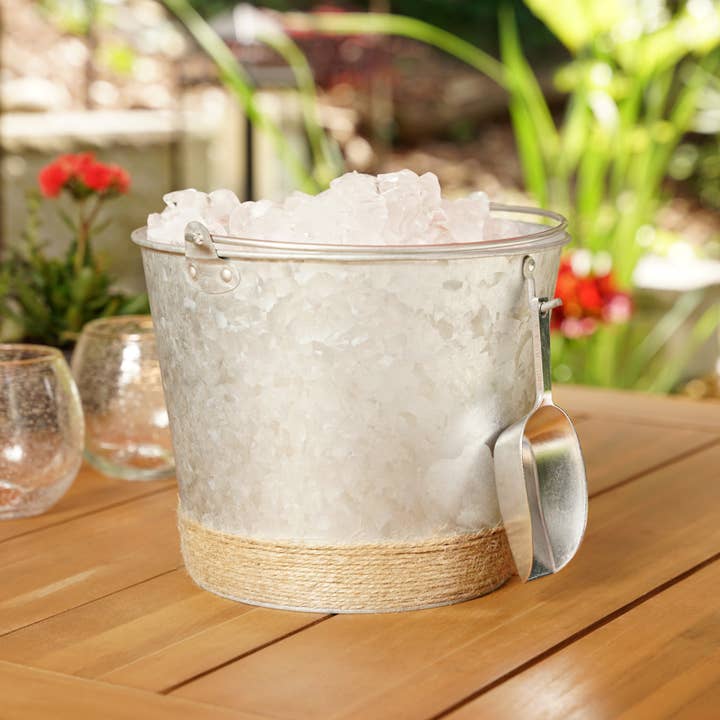 Twine - Wholesale Ice Bucket - Rope Wrapped Galvanized Metal 1 Gallon Ice Bucket with Scoop2