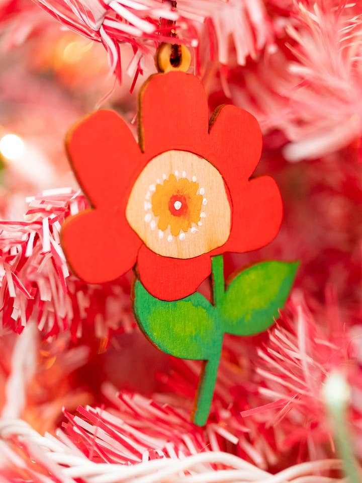 Red Flower Vintage Ornament for wholesale by Pink Puddle Studio