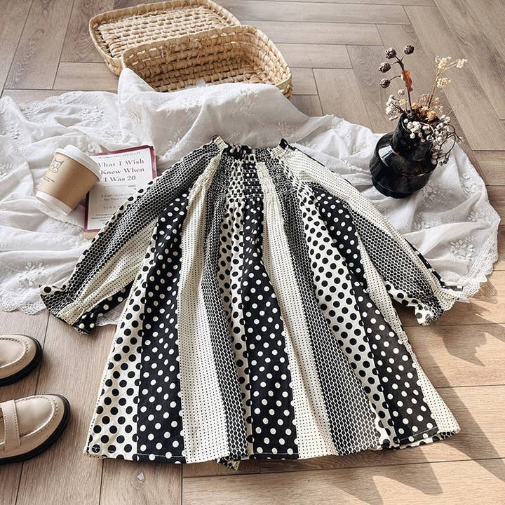 Aankomst Herfst Meisjes Stippen en Gestreept Patroon Lange Mouwen Jurk voor wholesale door MyKids-USA®