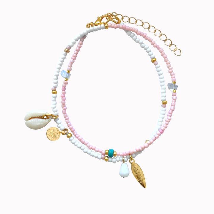 Braccialetto alla caviglia con conchiglia rosa per la vendita all'ingrosso da parte di Don' aparte