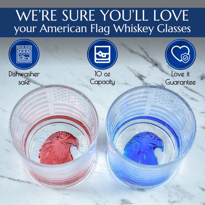 Greenline Goods - Wholesale Growler - Eagle Whiskey Glasses With Etched Flag2