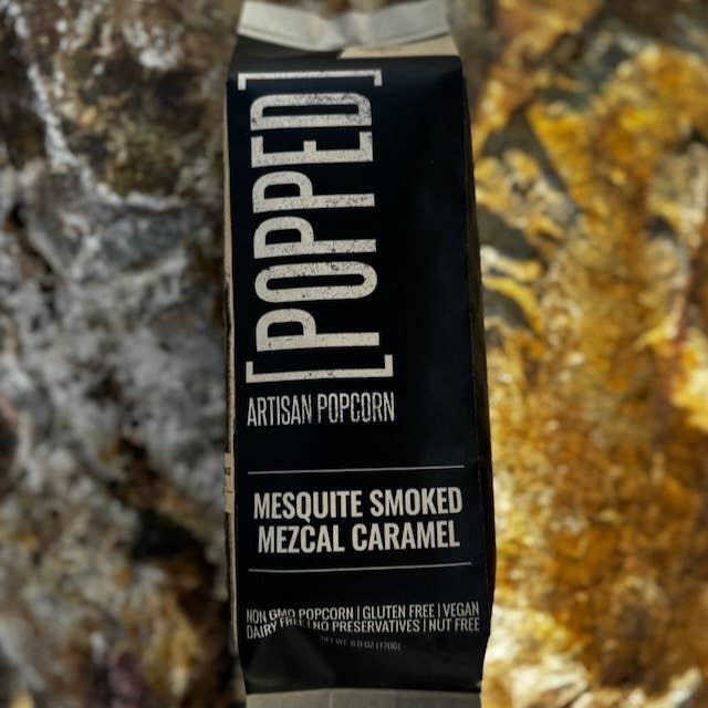 Mesquite Smoked Mezcal Caramel Artisan Popcorn for wholesale by POPPED Artisan Popcorn