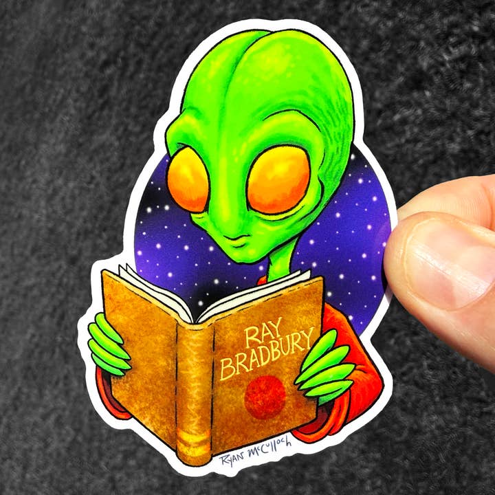 AUTOCOLLANT VINYLE : Martien lisant Ray Bradbury (Librairie) pour la vente par Ryan McCulloch Art