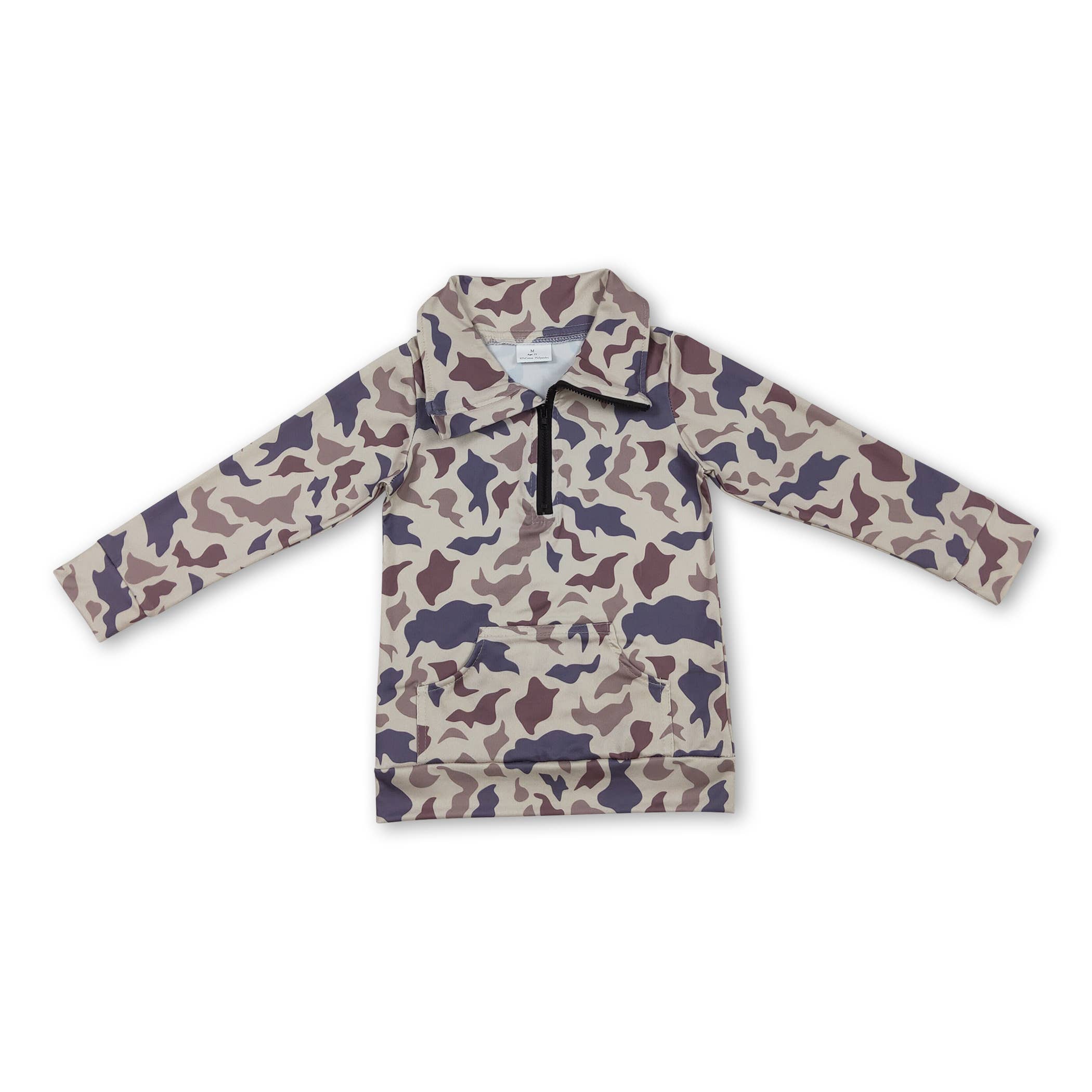 Yawoo Garments - Vente Sweat-shirt – enfant - Pull à fermeture éclair pour enfants à manches longues avec poche en camouflage gris2