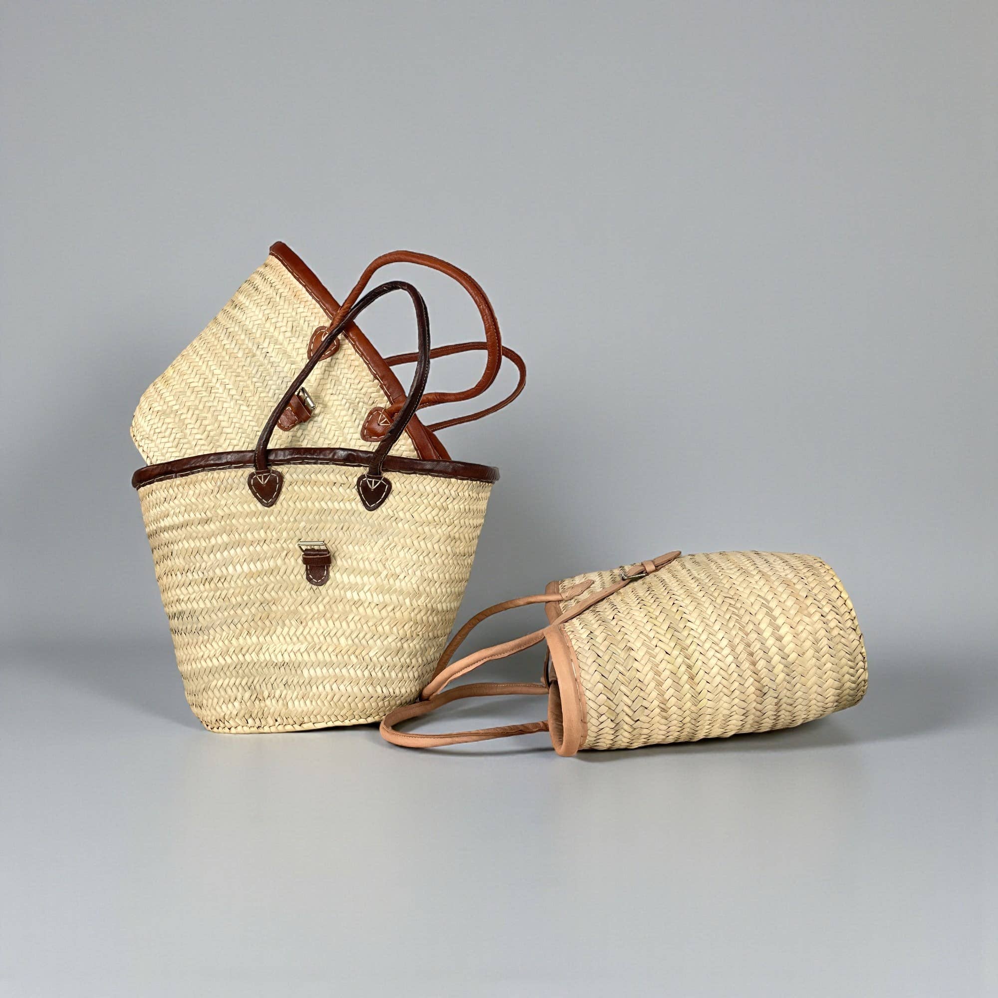 Melecraft – Großhandel Strandtaschen – Französischer Marktkorb mit Leder, Korb mit Zierschnalle10