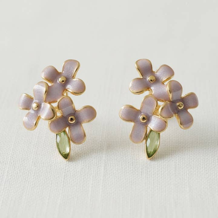 Vintage Enamel Purple Flower Stud Earrings for wholesale by Ellemadera