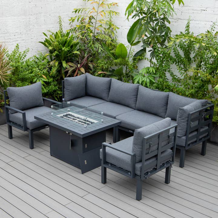 LeisureMod - Wholesale Patio Set - Chelsea 7-Piece Patio Sectional Set with Fire Pit Table30