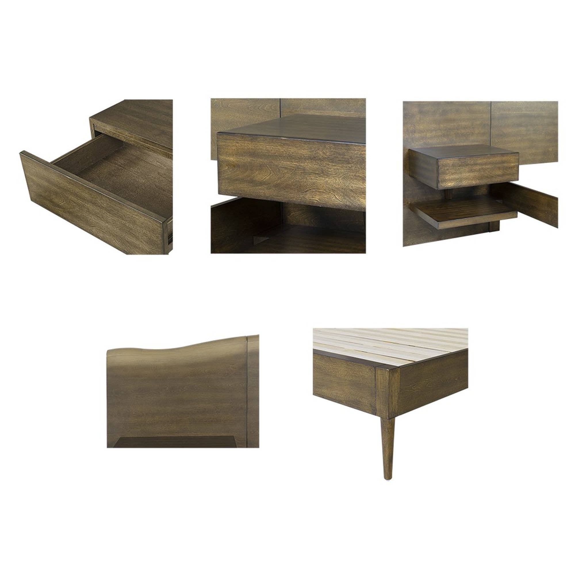 Olliix - Wholesale Bed - Live-Edge Headboard Queen Platform Bed Frame w/ Nightstand *5