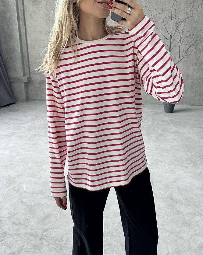 Rosa Clothing - Wholesale T-Shirt - Women's - Crewneck cotton striped T-shirt1