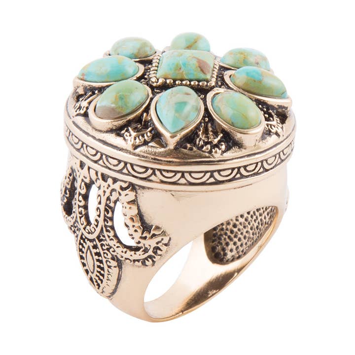 Anel de Declaração Dourado com Flor Luxuosa por atacado de Barse Jewelry