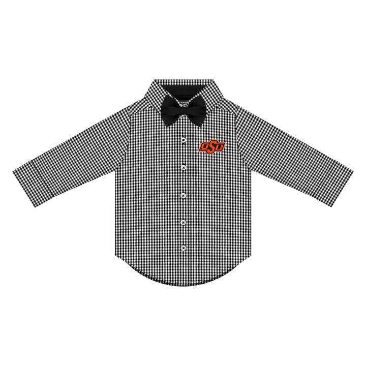 Oklahoma State Cowboys Long Sleeve Gingham Shirt with Bowtie for wholesale by Creative Knitwear
