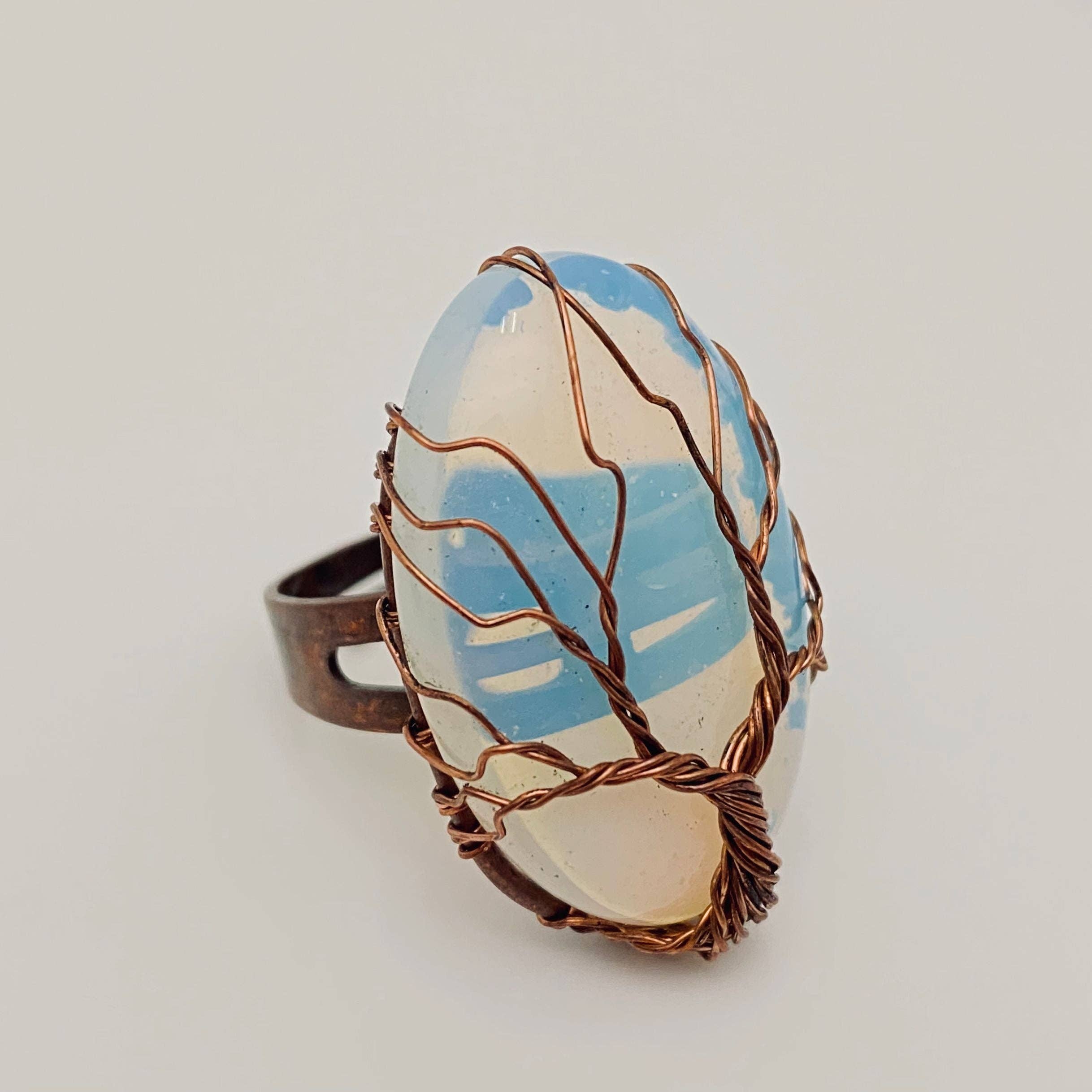 Mio Queena - Wholesale Cocktail/Statement Ring - Hand-wrapped Oval Natural Stone Tree of Life Ring0