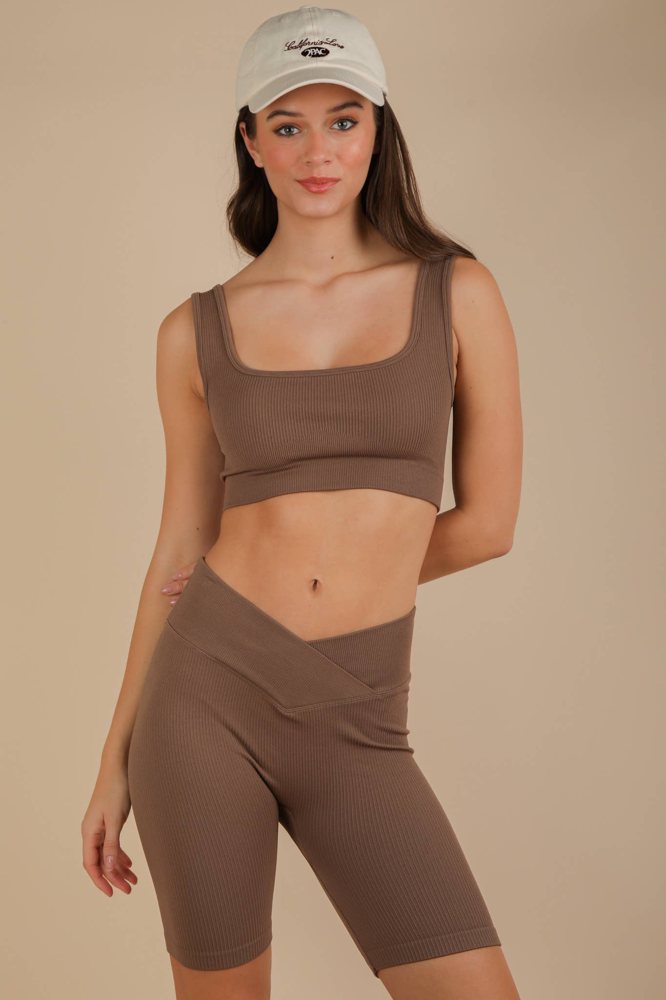 VERY J - Wholesale Activewear Set - Women's - NT12145SET-Ribbed Knit Activewear Top & Shorts Set9