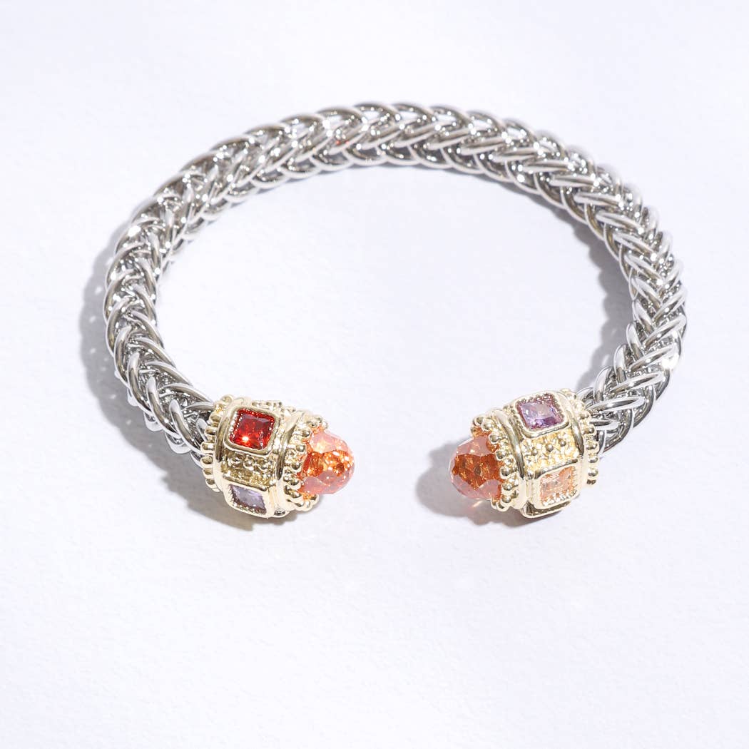 Fashion City - Vente Bracelet jonc - Bracelet jonc en forme de deux T, rond, entouré de pierres précieuses18