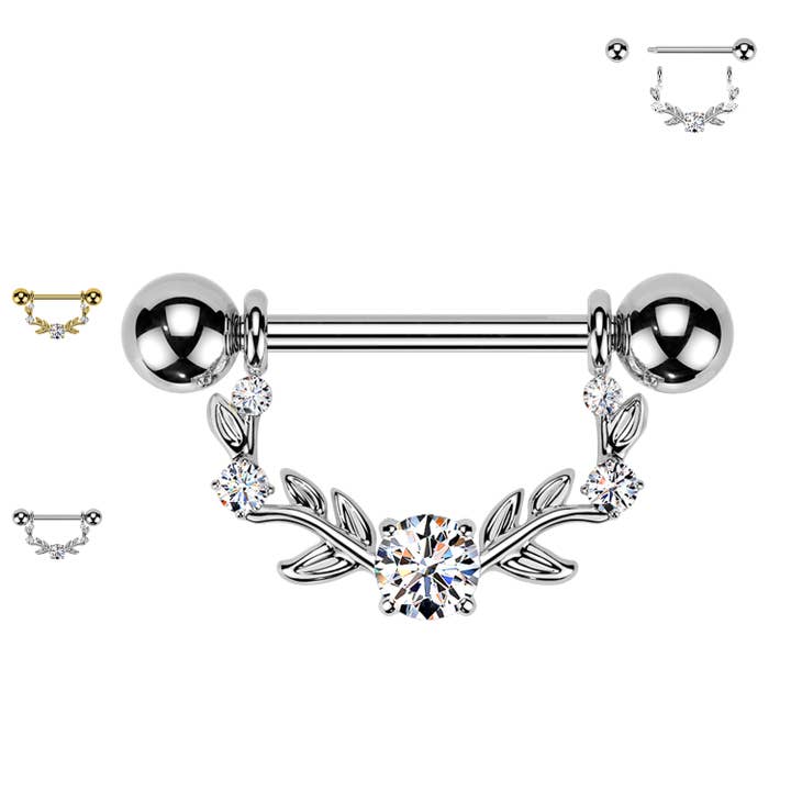 PL-118 Bröstvårtsring med stiliserade horn och kristall för wholesale av Awaken