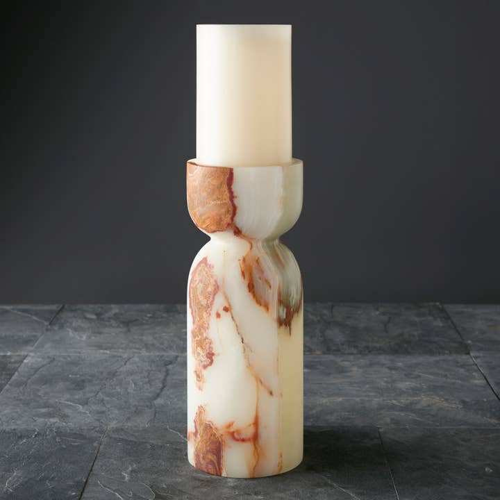Marble Crafter - Wholesale Candle Holder - Orion Collection 12" Light Green Onyx Honed Finish