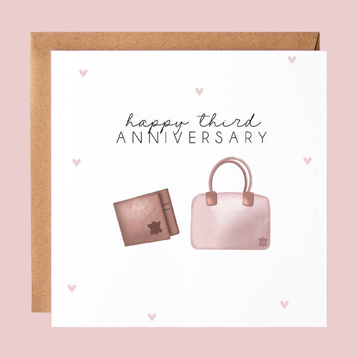 Feliz 3º aniversário, cartão de saudação de aniversário em couro por atacado de Lynseylovez