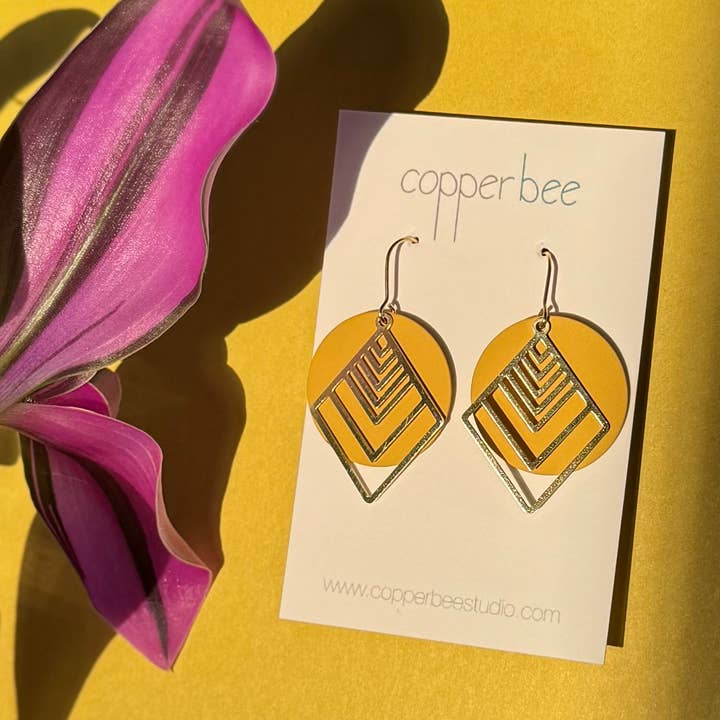Couleur + Laiton | Boucles d'oreilles éventail complexe | CB065 pour la vente par Copper Bee