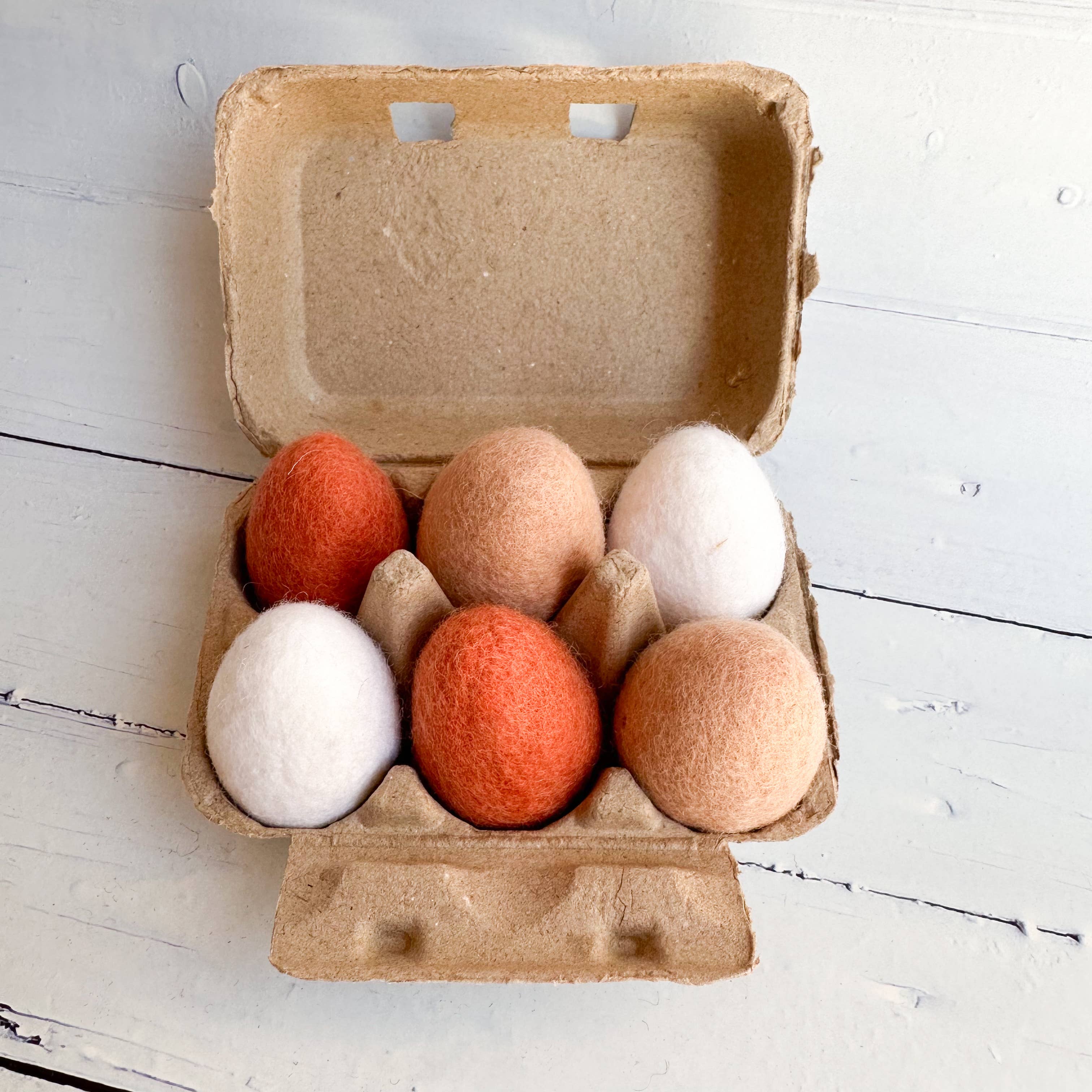 Sewing Seeds Play - Wholesale Decorative Tabletop Object - Six Boho Brown/White Felt Eggs - 6cm *New Larger Size2