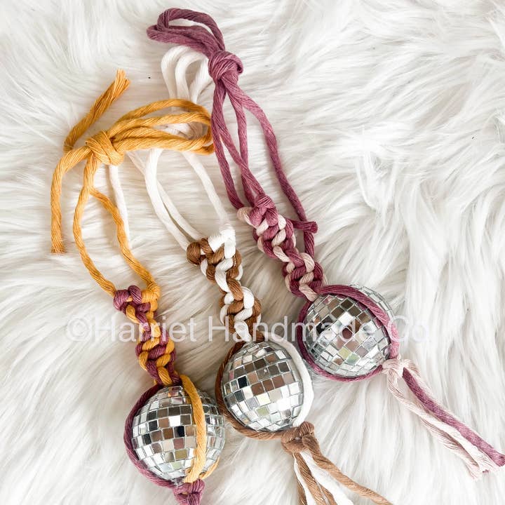 Mini Macramé Disco Ball Car Charm – Variety, Tie On for wholesale by Harriet Handmade Co.