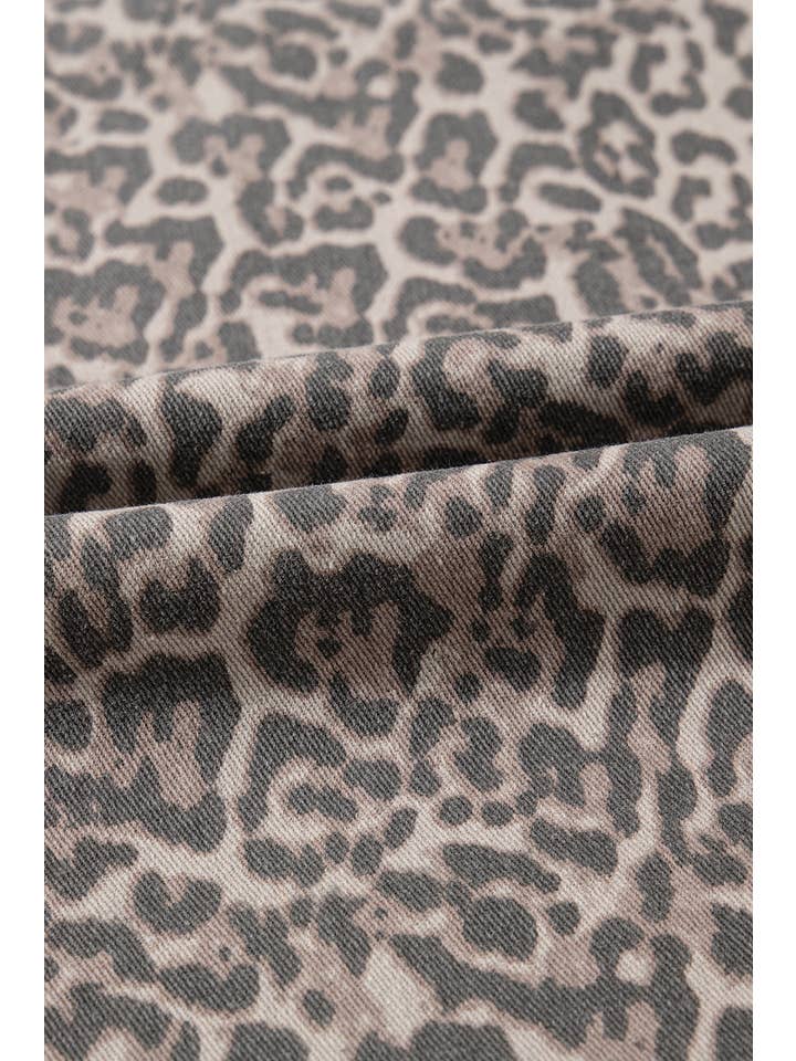 Brown Leopard Frayed Edge Wide Leg Jeans for wholesale on Faire8