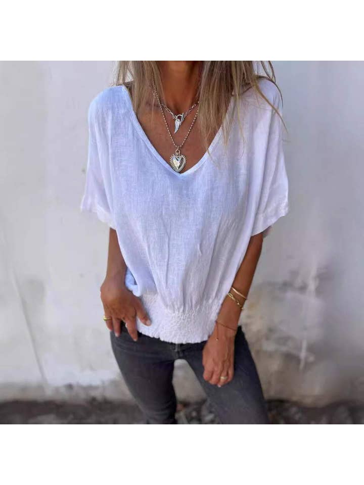 Queen Fashion - Wholesale Blouse - Women's - shirt women s v neck casual cotton linen top women4