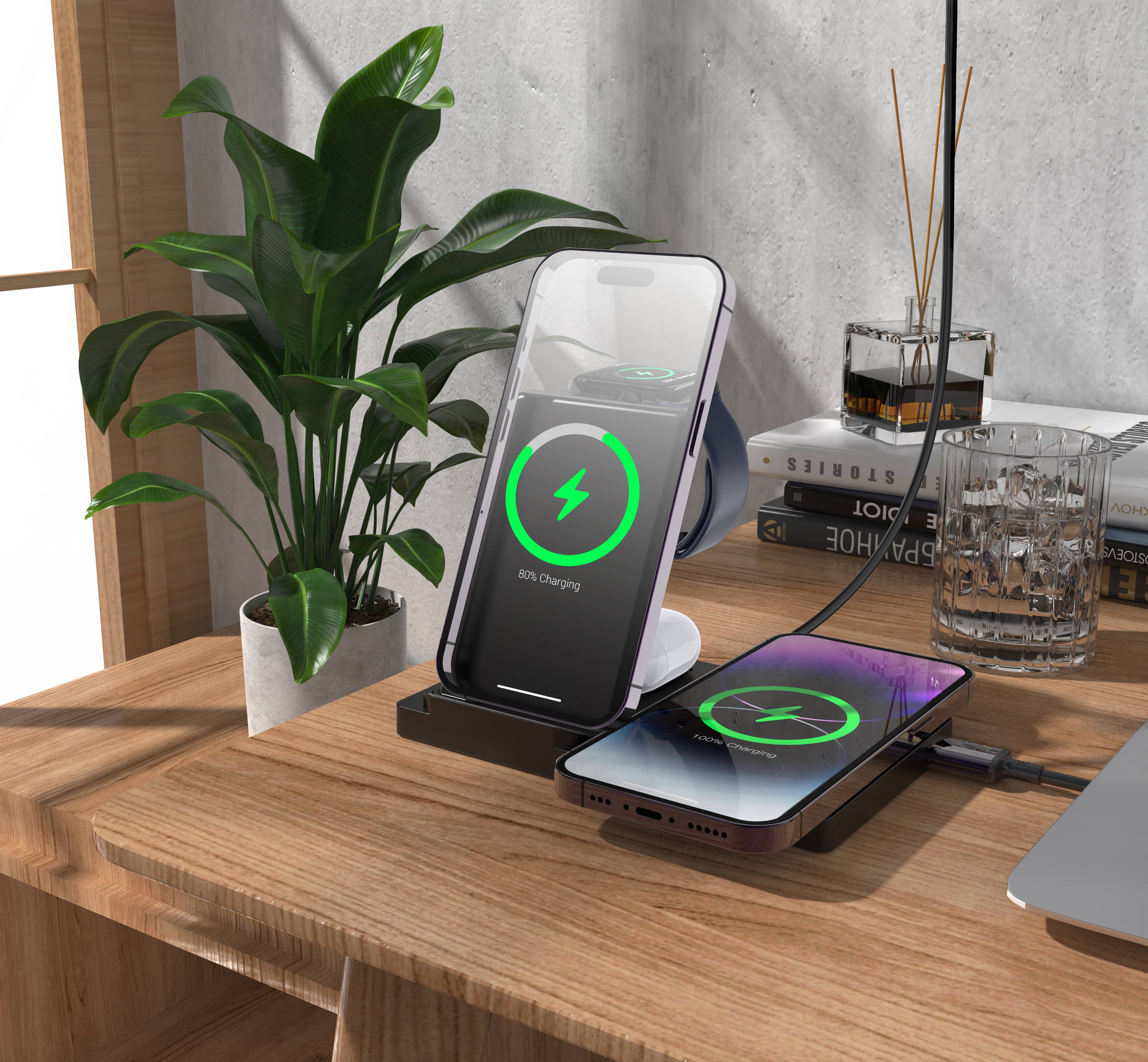 LAX Gadgets - Wholesale Charging Dock - 5in1 Wireless Charging Stand for Phones/AirPods Retail Pack8