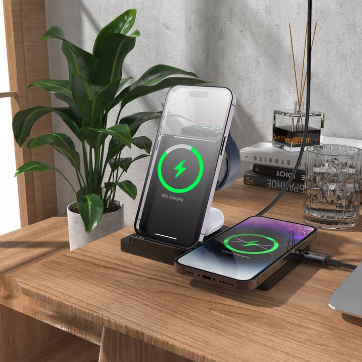 LAX Gadgets - Wholesale Charging Dock - 5in1 Wireless Charging Stand for Phones/AirPods Retail Pack8