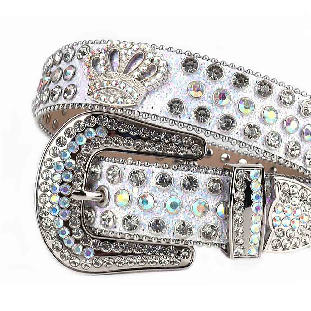 Rhinestone Belt Store – wholesale Belt – Women's – Sm  Rhinestones Leather Strap Belts Crystal White And White Multi Stones With Crown1