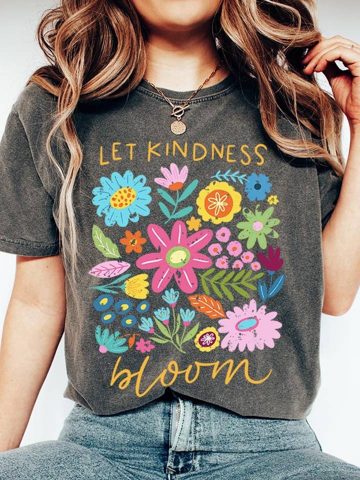 COLORBEAR - Wholesale T-Shirt (Graphic) - Women's - Let Kindness Bloom Floral Graphic Garment Dyed Tee18