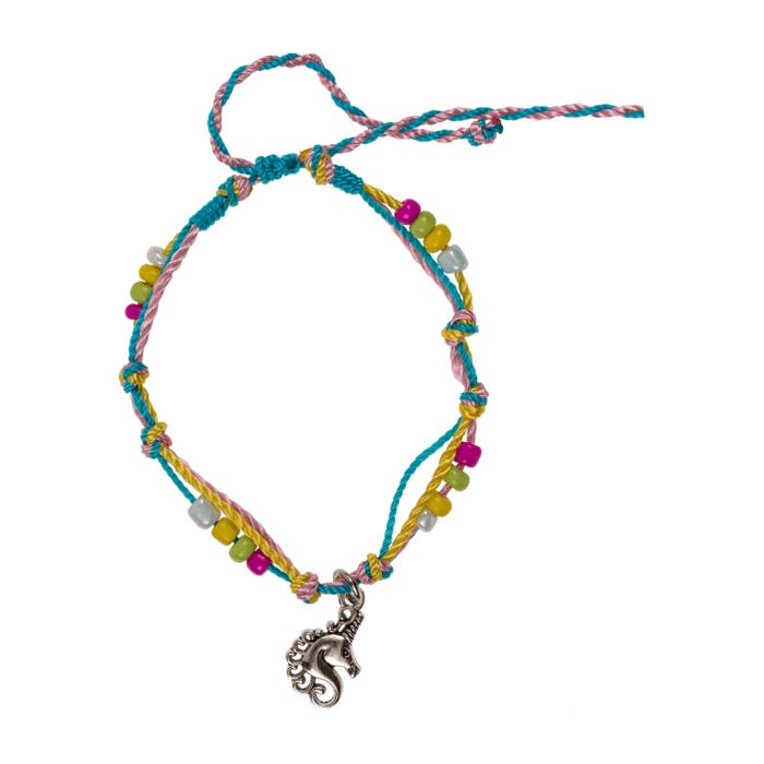 Out of the blue KG - Wholesale Beaded Bracelet - Textile bracelet with glass beads & metal pendant,2