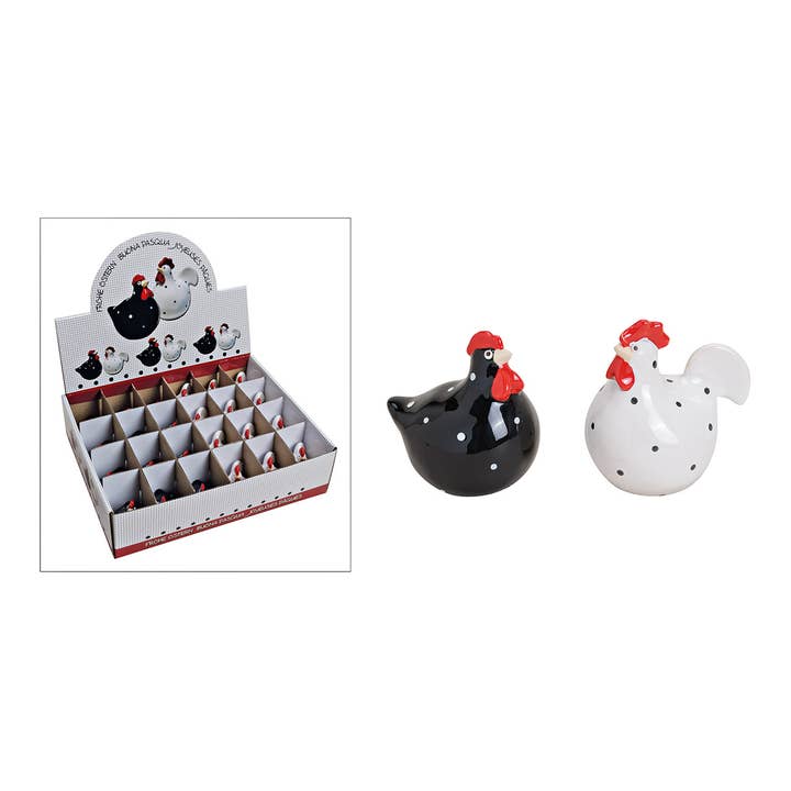 Wurm - Wholesale Decorative Figurine - Chicken/Rooster in black/white made of ceramic, 2 assorted, 5-6 cm