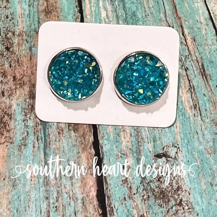 Aqua Stud Earrings for wholesale by Southern Heart Designs