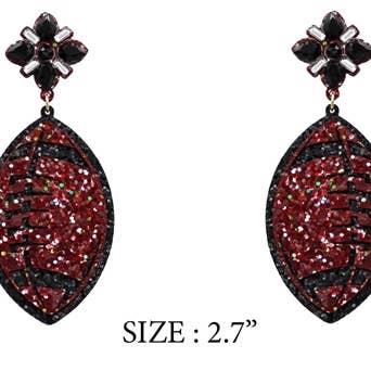 Maroon & Black Glitter Football w/ Stones Gameday Earring for wholesale by What's Hot