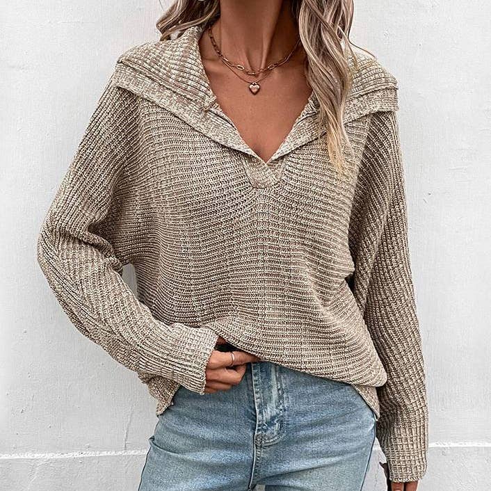 Khaki Casual Long-Sleeved Roll-Neck Sweater for wholesale on Faire