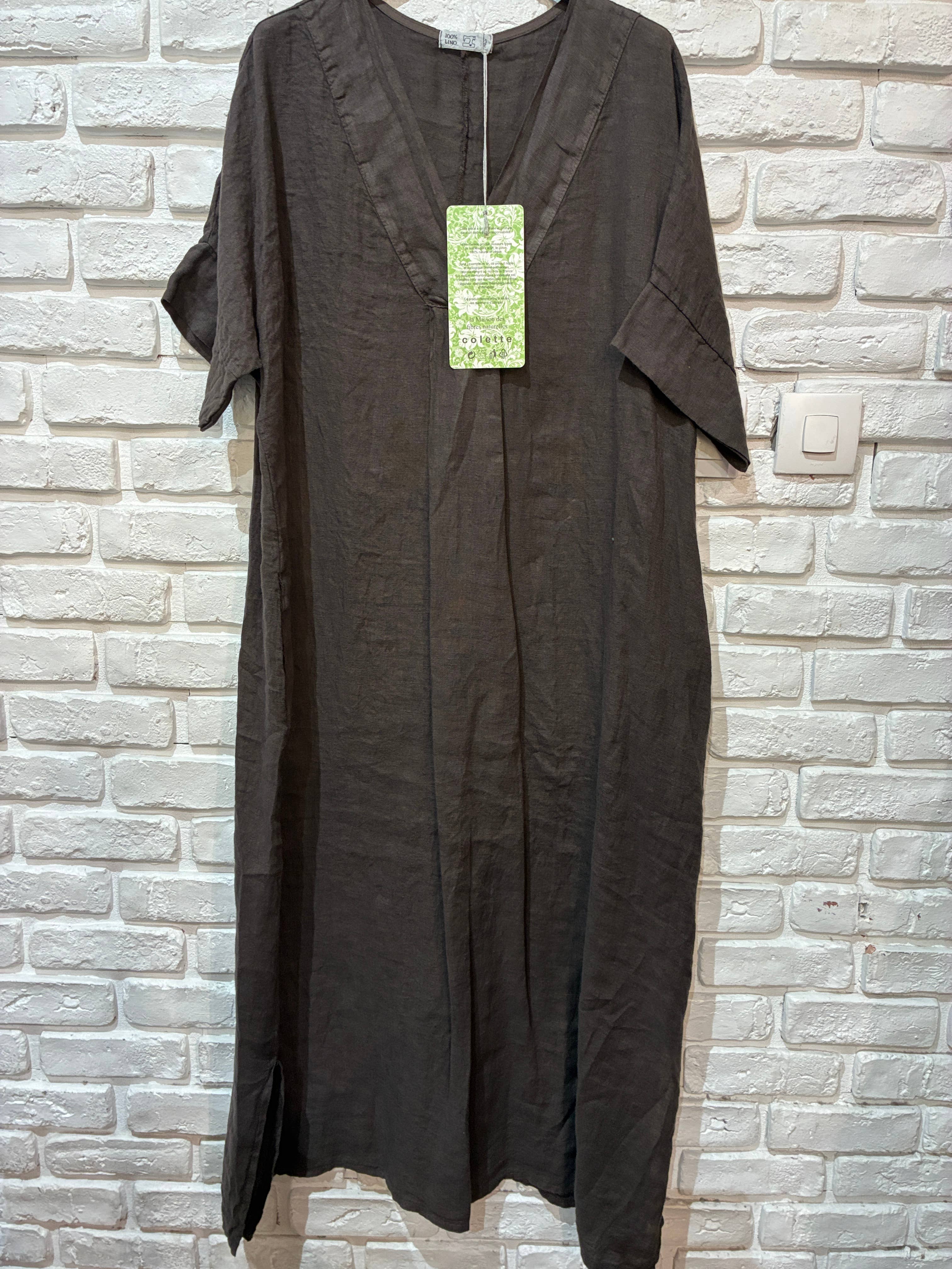 la maison des fibres naturelles - Wholesale Dress - Women's - Long dress v-neck 62733 100% linen53