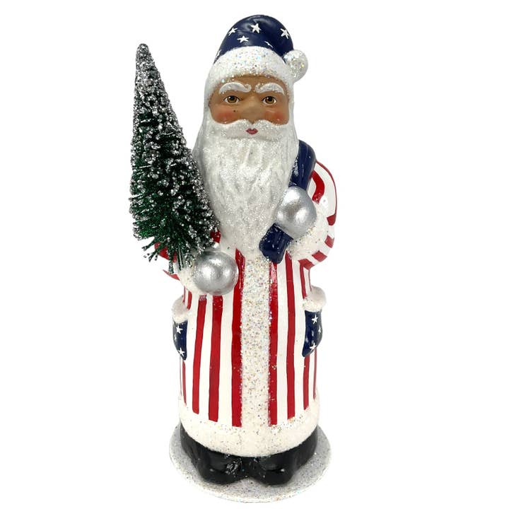 Ino Schaller Stars and Stripes Santa German Paper Mache for wholesale by Pinnacle Peak Trading